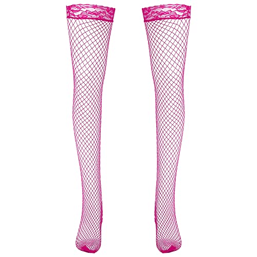 dPois Herren Sissy Dessous Kniestrümpfe Halterhose Nylon Strümpfe Fischnetz Overknee Socken Stocking Stretch Unterwäsche Nachtwäsche Hot Pink One Size von dPois