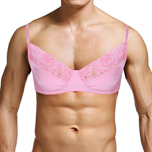 dPois Herren Sissy Dessous Spitzen BH Bra Bikini Tops Crop Top Männer Unterwäsche Lingrie Bustier Reizwäsche Clubwear M-XXL in Schwarz Rosa Rosa XL von dPois