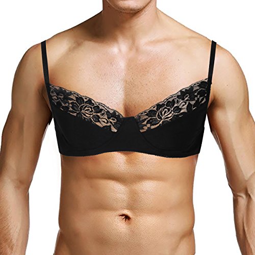 dPois Herren Sissy Dessous Spitzen BH Bra Bikini Tops Crop Top Männer Unterwäsche Lingrie Bustier Reizwäsche Clubwear M-XXL in Schwarz Rosa Schwarz XXL von dPois