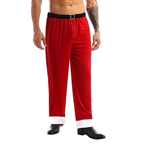 dPois Herren Weihnachtsmann Hose Lange Hose Pants Weihnachtshose aus Samt mit Elastischem Bund Santa Verkleidung für Weihnachten Party Rot 4XL von dPois