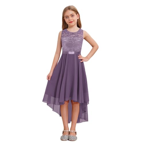 dPois Mädchen Kleid Festlich Vokuhila Kleid Blumenmädchenkleid Ärmellos Abendkleid Chiffon mit Spitzen Elegant Kinder Hochzeit Party Festzug Outfits Violett 110-116/5-6 Jahre dPois Mädchen Kleid Festlich Vokuhila Kleid Blumenmädchenkleid Ärmellos Abendkleid Chiffon mit Spitzen Elegant Kinder Hochzeit Party Festzug Outfits Violett 110-116/5-6 Jahre von dPois