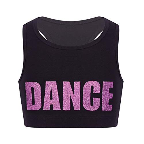 dPois Mädchen Sport BH Bustier Crop Tops Tanz Bauchfrei Oberteile Shirt T-Shirt Kinder Tanzanzug Yoga Training Weste Bralette Ballettanzug Sportanzug Rosa 140/10 Jahre von dPois