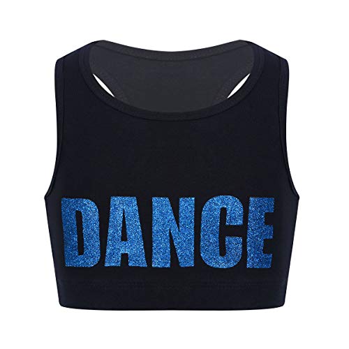 dPois Mädchen Sport BH Bustier Crop Tops Tanz Bauchfrei Oberteile Shirt T-Shirt Kinder Tanzanzug Yoga Training Weste Bralette Ballettanzug Sportanzug Blau 140/10 Jahre von dPois