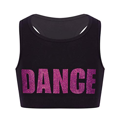 dPois Mädchen Sport BH Crop Tops Tanz Bauchfrei Oberteile Shirt T-Shirt Bustier Kinder Tanzanzug Yoga Training Weste Bralette Ballettanzug Sportanzug Rose 116/6 Jahre von dPois