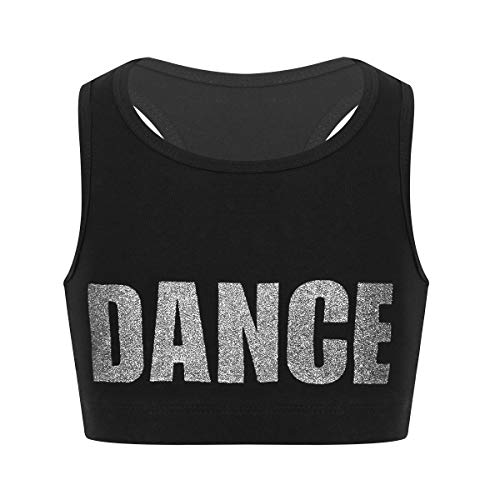 dPois Mädchen Sport BH Bustier Crop Tops Tanz Bauchfrei Oberteile Shirt T-Shirt Kinder Tanzanzug Yoga Training Weste Bralette Ballettanzug Sportanzug Silber 140/10 Jahre von dPois