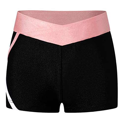 dPois Mädchen Sport Shorts Kurz Leggings Sporthose Eng Trainingshose Gymnastik Turnen Shorts Hotpants Elastisch Kinder Sport Fitness Workout Rosa 134-140/9-10 Jahre von dPois