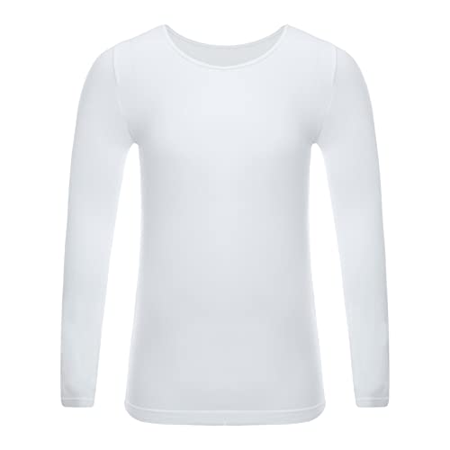 dPois Mädchen Thermo Unterwäsche Langarm Shirt Oberteil Tops Rundhals Thermohemd in Hautfarbe Schwarz Weiß Kinder Tanzkleidung Typ A Weiß 122-140/7-10 Jahre von dPois