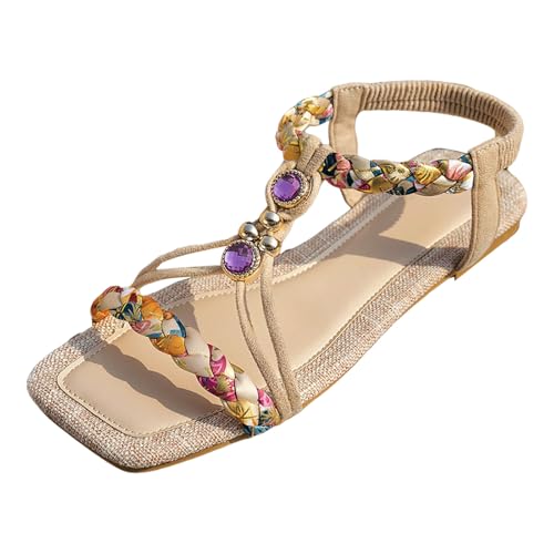 dafeyuing Boho Sandalen Damen Römersandalen Casual Sandaletten Damen Espadrilles Flach Sommer Quadratische Zehen Elegant Bohemia Sandals Mit Strass Freizeit Strand Schuhe dafeyuing Boho Sandalen Damen Römersandalen Casual Sandaletten Damen Espadrilles Flach Sommer Quadratische Zehen Elegant Bohemia Sandals Mit Strass Freizeit Strand Schuhe von dafeyuing
