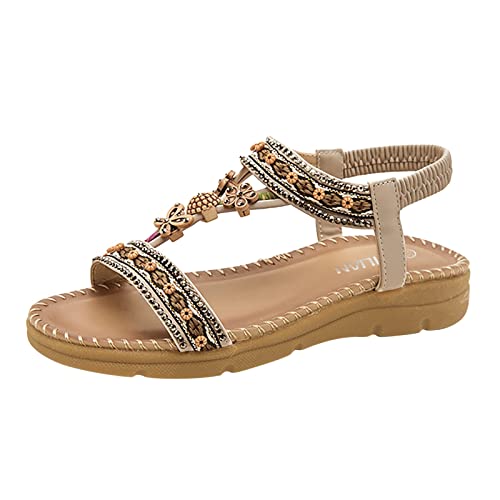 Damen High Heel Sandalen Damen Outdoor Sommer Gummiband Blumen Flach Strand Open Toe Atmungsaktive Sandalen Schuhe Sandale Schnalle Elegante böhmische Sandalen von dasg