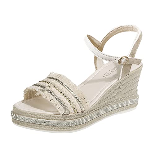 Frauen Keil Sandale Sommer Ethnic Colorblock Offene Zehenschnalle Keil-Sandalen Lässige Keil-Plattform-Sandale Pantoletten von dasg