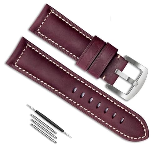 dayeer Leder-Uhrenarmband für Panerai PAM111/Fossil/Breitling Uhrenkette, Gürtel, Zubehör, Ersatz (Color : Wine red silver, Size : 22mm) von dayeer