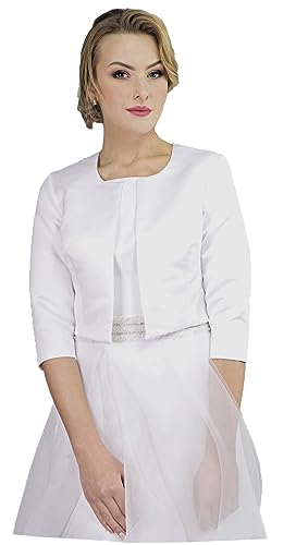 Bolero Braut Brautbolero Hochzeit Jacke Brautjacke Hochzeitsjacke 3/4 Ärmel (42, Weiß) von deine-Brautmode