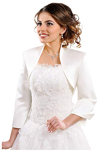 Bolero Jacke Brautjacke Bolerojacke Brautbolero Hochzeit 3/4 Ärmel Satin, dB55, 36 weiß von deine-Brautmode