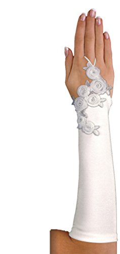 deine-Brautmode Brauthandschuhe Handschuhe Armstulpen Hochzeit Blüten Strass fingerlos, A134 30cm weiß von deine-Brautmode