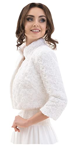 deine-Brautmode Brautjacke Jacke Bolero Hochzeit Braut Hochzeitsjacke Bolerojacke 3/4 Arm Fell dB35 Weiß 34 von deine-Brautmode