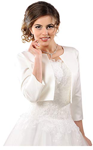 deine-Brautmode Brautjacke Jacke Bolero Hochzeit Braut Hochzeitsjacke Bolerojacke 3/4 Arm Satin, dB58, weiß 38 von deine-Brautmode