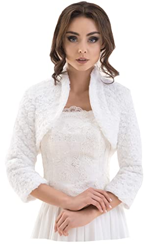 deine-Brautmode Brautjacke Jacke Bolero Hochzeit Braut Hochzeitsjacke Bolerojacke dB36, Weiß, 38 von deine-Brautmode