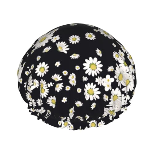 Badehaube mit Gänseblümchen-Aufdruck, mit elastischem Band, doppellagig, wasserdicht, für Damen und Herren, Weiß Badehaube mit Gänseblümchen-Aufdruck, mit elastischem Band, doppellagig, wasserdicht, für Damen und Herren, Weiß von dkkuvt