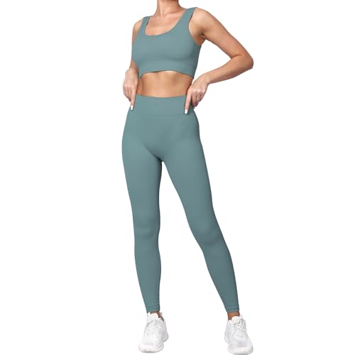 dohomiryo Damen Traingsanzug Sport Sets Sport Top und hohe Taille Hosen 2 Stücke Bekleidungssets Yoga Outfit Jogginganzug Set Freizeitanzug Graublau S dohomiryo Damen Traingsanzug Sport Sets Sport Top und hohe Taille Hosen 2 Stücke Bekleidungssets Yoga Outfit Jogginganzug Set Freizeitanzug Graublau S von dohomiryo
