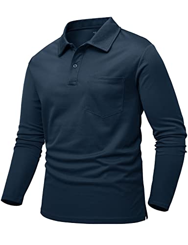 donboho Herren Poloshirt Slim Fit Langarm Polo T-Shirt Lässige Leichte Atmungsaktiv Laufshirt Gym Fitness Oberteil Sport Golfshirt Männer mit Knopfleiste, Marine, 3XL von donhobo