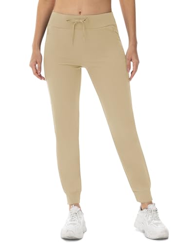 donhobo Damen Jogginghose mit Kordelzug Sommer Leichte Schnelltrocken High Waist Lange Sportleggins Trainingshose Freizeithose Outdoor Laufhose, Khaki, XXL von donhobo