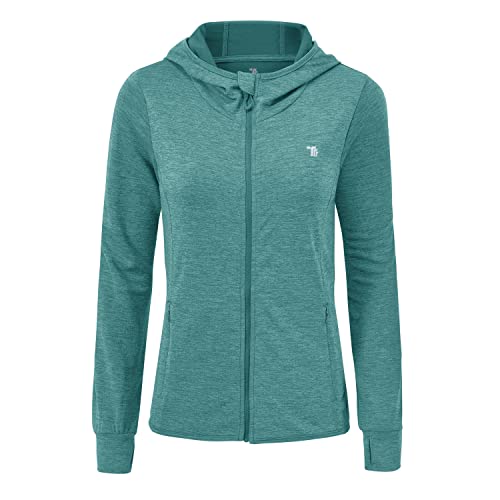 donhobo Damen Laufjacke Sportjacke Langarm Trainingsjacke Leichte Sweatjacke mit Tasche Daumenloch Für Yoga Fitness (Cyan Blau, S) von donhobo