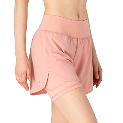 donhobo Damen Laufshorts Sport Hosen Kurze Yoga Fitness Shorts 2 in 1 Trainingshorts Atmungsaktiv Schnell Trocknend (Rosa, L) von donhobo