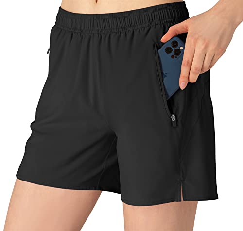 donhobo Damen Sport Shorts Kurze Hose Schnell Trocknend Sporthose Leicht Laufshorts mit Reißverschlusstasche (Schwarz, XL) von donhobo