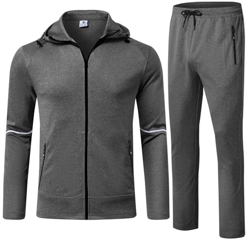 donhobo Herren Trainingsanzug Jogginganzug Sportanzug Hausanzug Hoodies und Jogginghose Streatwear Sportjacke Sporthose, Dunkelgrau, L von donhobo