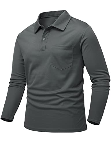 donhobo Poloshirt Herren Langarm Polohemd Einfarbig T-Shirt Outdoor Funktionsshirt Quick Dry Atmungsaktiv Sportshirt Golf Freizeitshirt, Dunkelgrau, L von donhobo