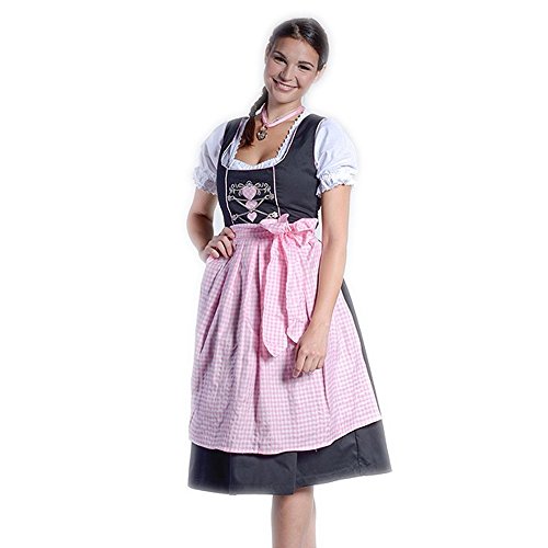 donnerlittchen! Midi-Dirndl Sara Schwarz/Rosa/Weiss mit Herzen Inklusive Bluse und Schürze 32-46 Tracht, Größe_Dirndl:34 von donnerlittchen!