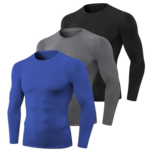 doorslay 3pcs Men's Athletic Long Sleeve Compression Shirts Quick Dry Workout T-Shirt Running Tops von doorslay