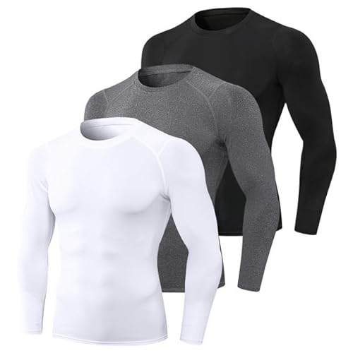 doorslay 3pcs Men's Athletic Long Sleeve Compression Shirts Quick Dry Workout T-Shirt Running Tops von doorslay