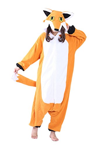 dressfan Tier Fox Kostüm Fox Pyjamas Fox Jumpsuits Nachthemden Fox Schlafoveralls Cosplay Kostüm Weihnachten Halloween Schlafanzüge für Unisex Erwachsene Damen& Herren,Orange,S von dressfan