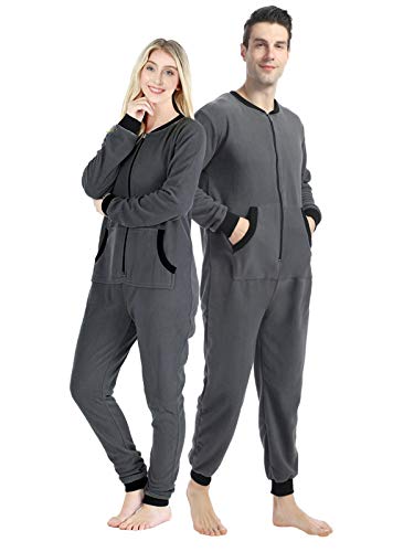 dressfan Unisex-Pyjama, Einteiler, Overall, Loungewear, Thermo-Reißverschluss, ohne Fuß, Damen und Herren, grau, L von dressfan