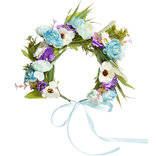 dressforfun 302786 Blumen Stirnband Haarband Blumenkranz, größenverstellbar, für Hochzeit oder Trachten Party, lila türkis grün von dressforfun
