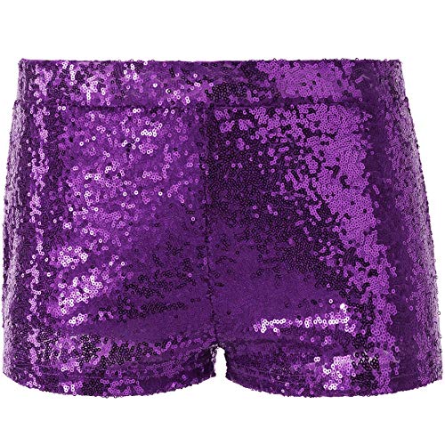 dressforfun 900996 Damen Pailletten Glitzer Shorts, sexy Kurze Hose Shorts, lila (S | Nr. 303921) von dressforfun