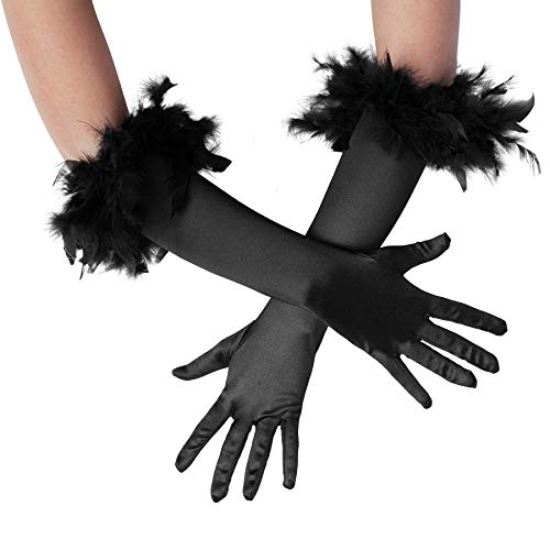dressforfun 901030 Damen Handschuhe mit Federn, elegante Opern Federhandschuhe, Fasching Karneval - diverse Farben - (Schwarz | Nr. 304589) von dressforfun