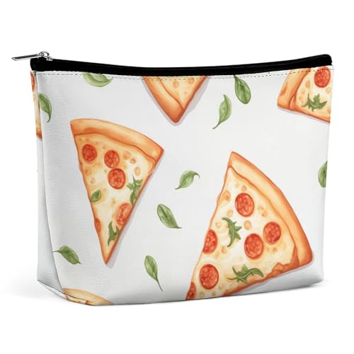 Make-up-Tasche, personalisierte Kosmetiktasche für Damen, Cartoon-Pizza-Muster, 7.3cm L x 15cm W x 5.9cm H, Kosmetiktasche von ducanll