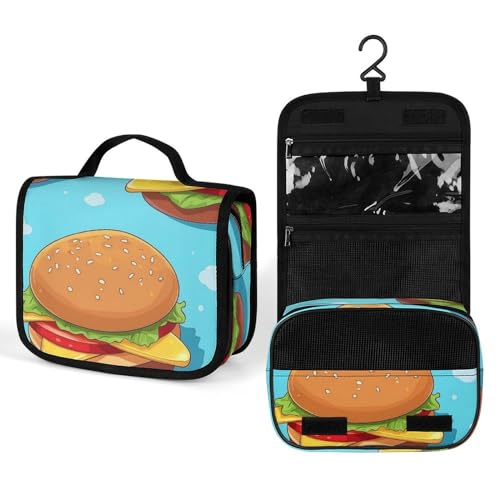 Make-up-Tasche, personalisierte Kosmetiktasche für Damen, Einfaches Burger-Muster, 22.5(fold)/41(unfold)L x 7W x 18.5H cm, Kosmetiktasche von ducanll