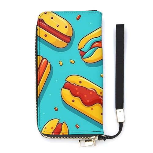 ducanll Damen-Geldbörse mit mehreren Kartenfächern und Handyfach, Cartoon-Hotdog-Muster, 20cm length, 10.5cm width, 2.1cm thickness von ducanll