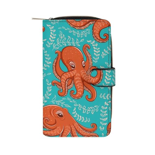 ducanll Damen-Geldbörse mit mehreren Kartenfächern und Handyfach, Cartoon Orange Octopus, 19.7cm length, 11cm width, 3.5cm thickness von ducanll