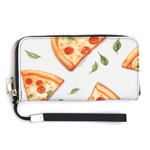 ducanll Damen-Geldbörse mit mehreren Kartenfächern und Handyfach, Cartoon-Pizza-Muster, 20cm length, 10.5cm width, 2.1cm thickness von ducanll