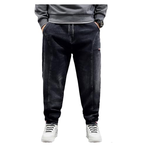 Übergröße Jeanshose - Herren Baggy Jeans Dehnbare Loose Fit-Jeans Hose Männer Hohe Taille Stretch Straight Jeans Hose Stonewashed Denim Lange Jeanshose Freizeithose Jogginghose Cargohosen (B,4XL) von duhapy