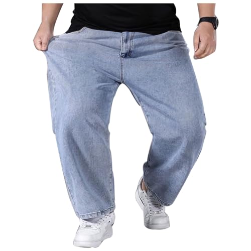 Übergröße Jeanshose - Herren Baggy Jeans Dehnbare Loose Fit-Jeans Hose Männer Hohe Taille Stretch Straight Jeans Hose Stonewashed Denim Lange Jeanshose Freizeithose Jogginghose Cargohosen (D,4XL) von duhapy