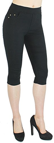 dy_mode Damen Capri Hose 3/4 Skinny Pants/Stoffhose Damen kurz mit Taschen - Gr. XS - L - 7DH100 (34/XS, 3LG356-Schwarz) von dy_mode