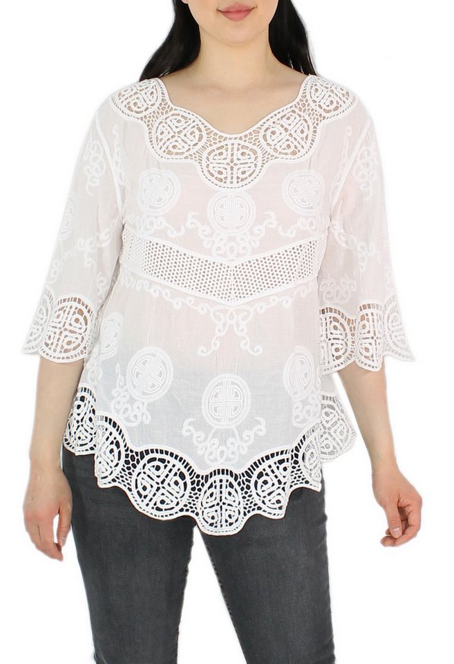 dy_mode Tunika Damen Tunika 3/4 Arm mit Spitze – Leichte Baumwoll Bluse für Sommer mit Häkel-Einsätzen - leicht transparent dy_mode Tunika Damen Tunika 3/4 Arm mit Spitze – Leichte Baumwoll Bluse für Sommer mit Häkel-Einsätzen - leicht transparent von dy_mode