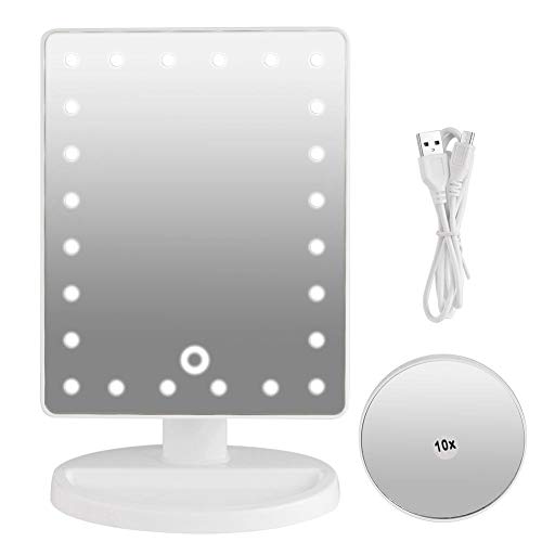 Kosmetikspiegel Mit 20 LEDs Und 10-facher Vergrößerung, Touchscreen, USB-Lade-Schminkspiegel, Tragbarer Schminkspiegel Für zu Hause Oder auf Reisen von dykaae