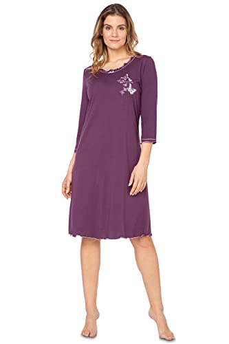 e.Femme® Damen Nachthemd 275 mit 3/4 Ärmeln, aus 50% Baumwolle und 50% Modal (Aubergine, 50) von e.Femme