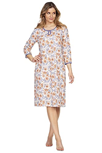 e.Femme® Damen Nachthemd Agnes 2332 aus 100% Baumwolle, 3/4 Arm, Druck/Lachs 40 von e.Femme